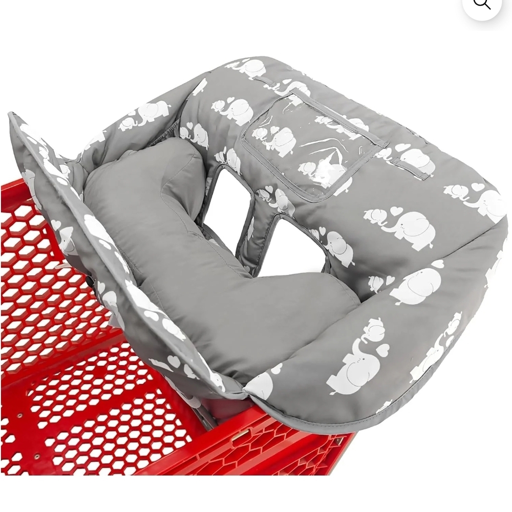 Gray Baby Shopping Cart Cover with Elephant Print